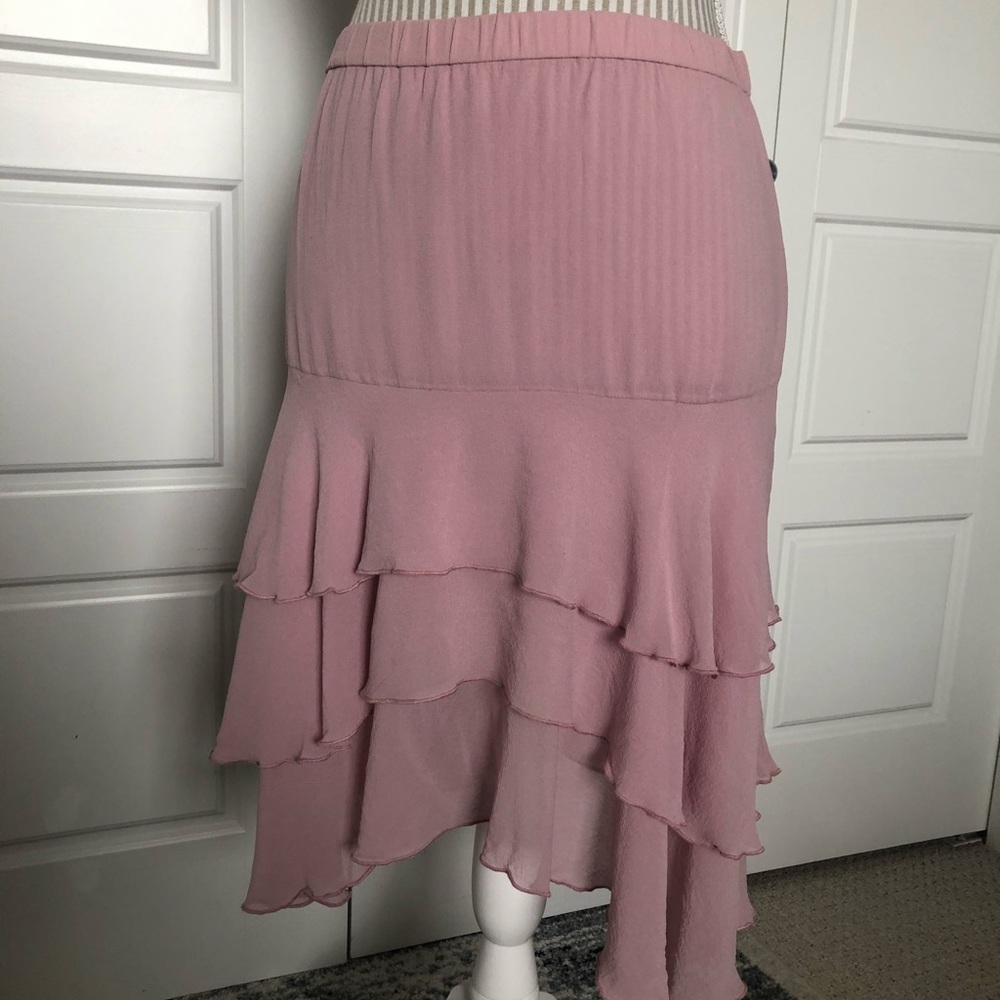 Blush Pink Drop-Waist Tiered Silk Skirt